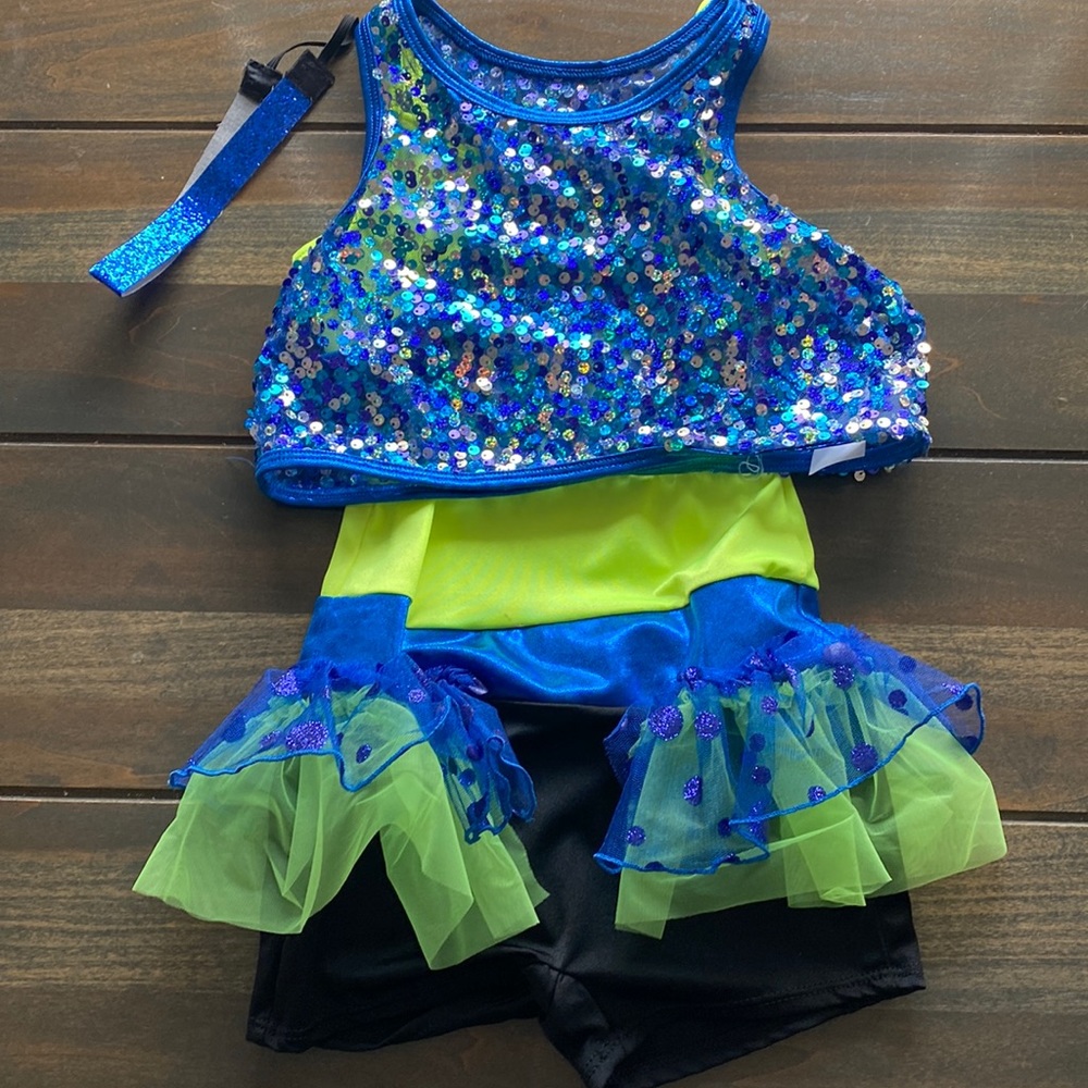 Girls Blue/Green Shorts Unitard Dance Costume